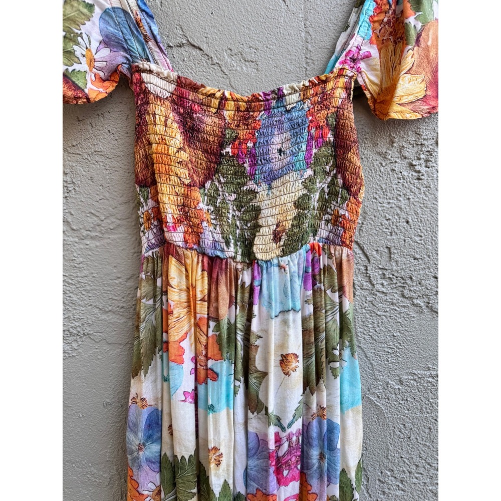 Moxy Anthropologie Womens Floral Boho Flutter Smocked Cottage Maxi Dress - Picture 10 of 10